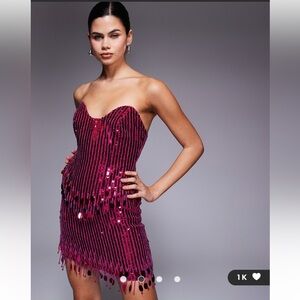 ASOS DESIGN embellished bandeau corset mini dress with bow detail in pink- US 12